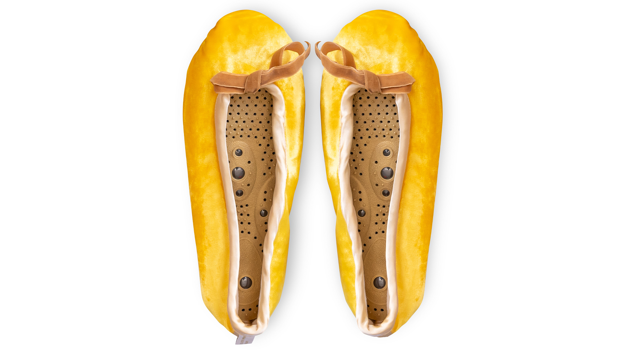 Sundrop silk velvet massaging slippers with honey trim and removable insoles on a white background