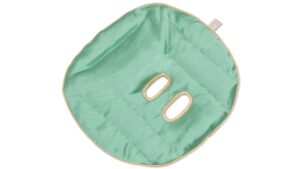 Jade green silk face pillow with oval breathing cut-outs and honey-coloured piping
