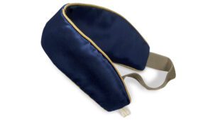 A navy colour Silk Hairband, gently shaped along one edge and lined in navy mulberry Silk.