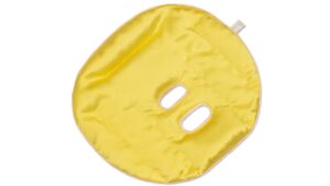Sundrop yellow silk face pillow with oval breathing cut-outs and honey-coloured piping